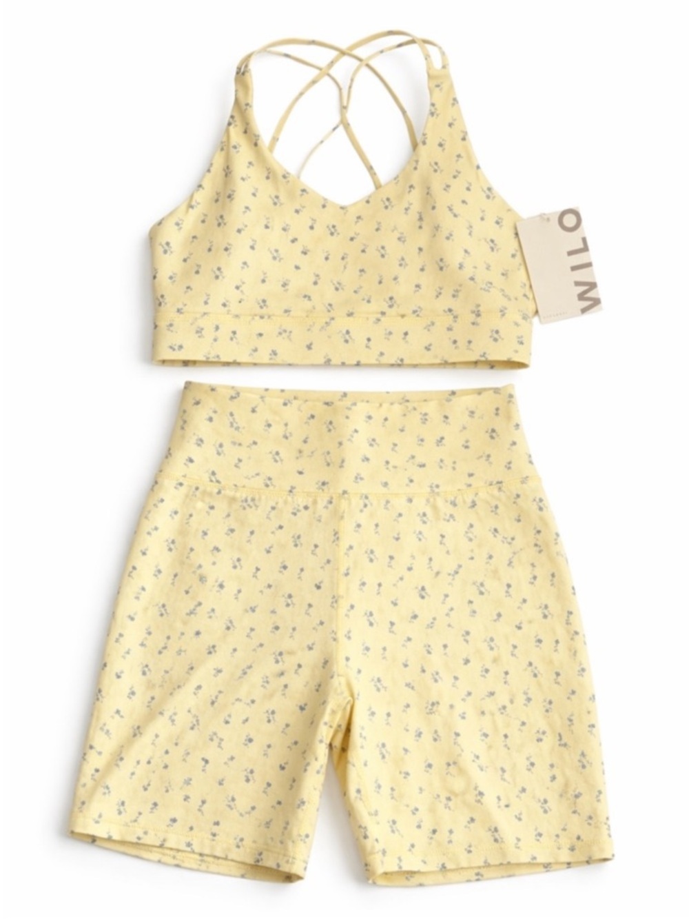 Wilo The Label Crossback Bra & Biker Shorts Set Yellow Floral S NWT